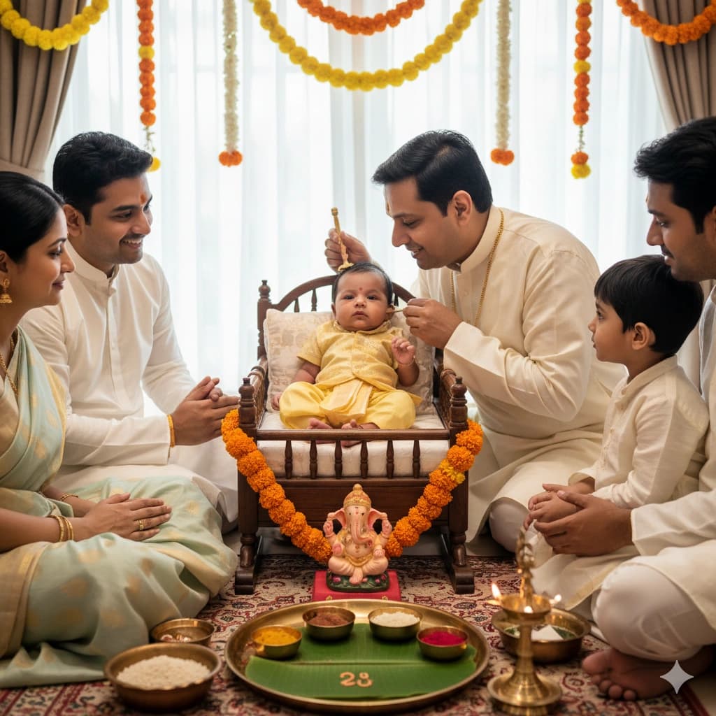Traditional Hindu pooja service: Naamkaran Sanskar performed by experienced pandit in Pune, India