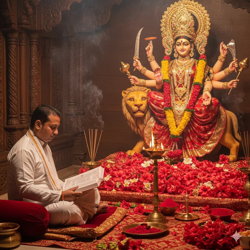 Traditional Hindu pooja service: Durga Saptashati Path performed by experienced pandit in Pune, India