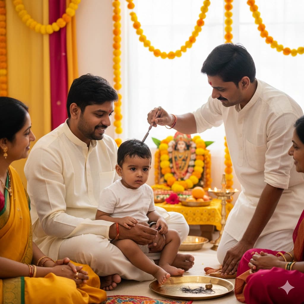 Traditional Hindu pooja service: Mundan Sanskar performed by experienced pandit in Pune, India